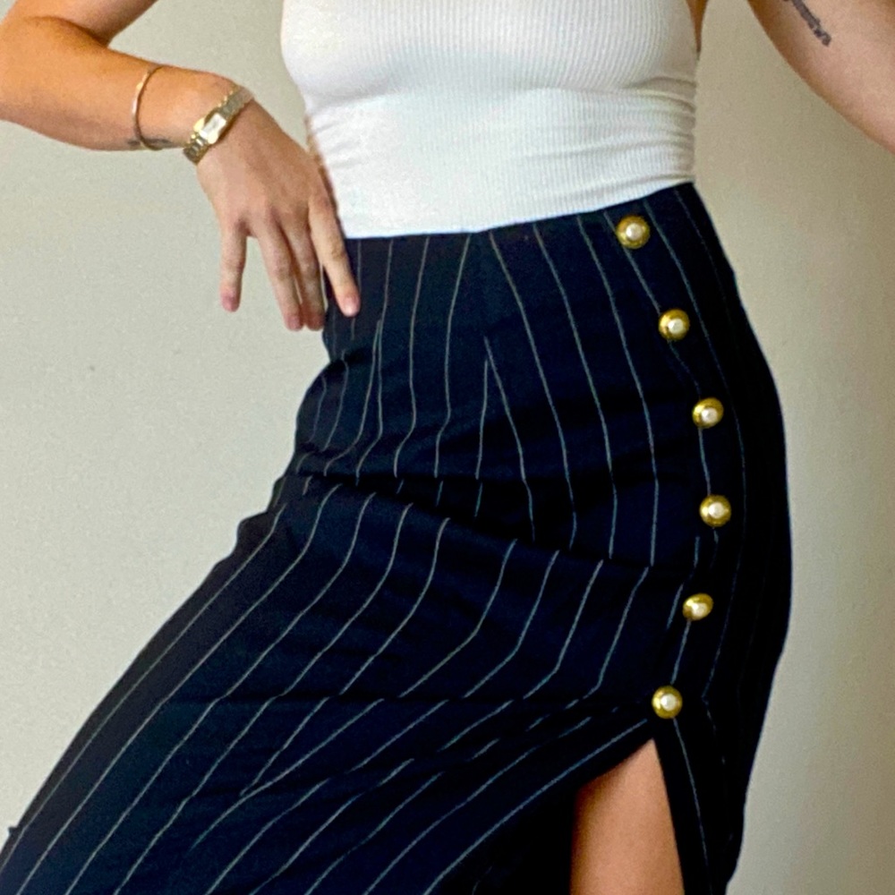 Vintage 80s Button Side Pinstripe Skirt